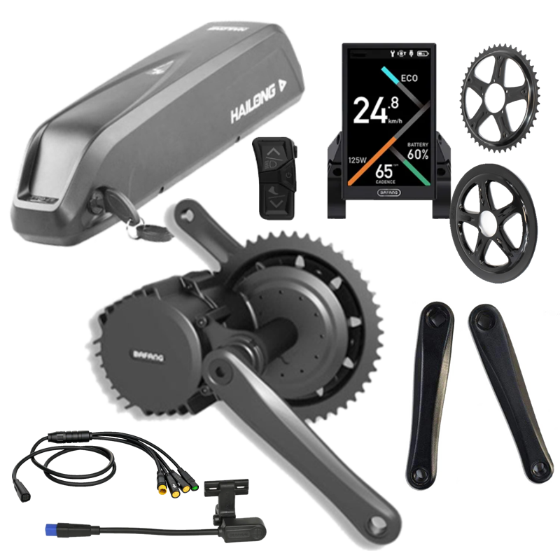 Kit électrique complet Bafang 350W avec moteur central, batterie, affichage LCD et installation professionnelle pour vélo électrique performant