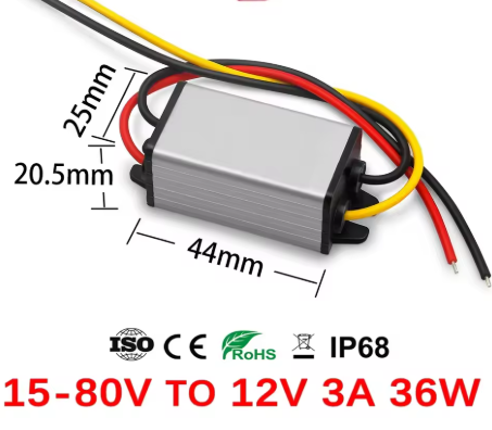 Waterproof IP68 current transformer DC-DC converter 15-80V to 12V 3A 36W compact robust