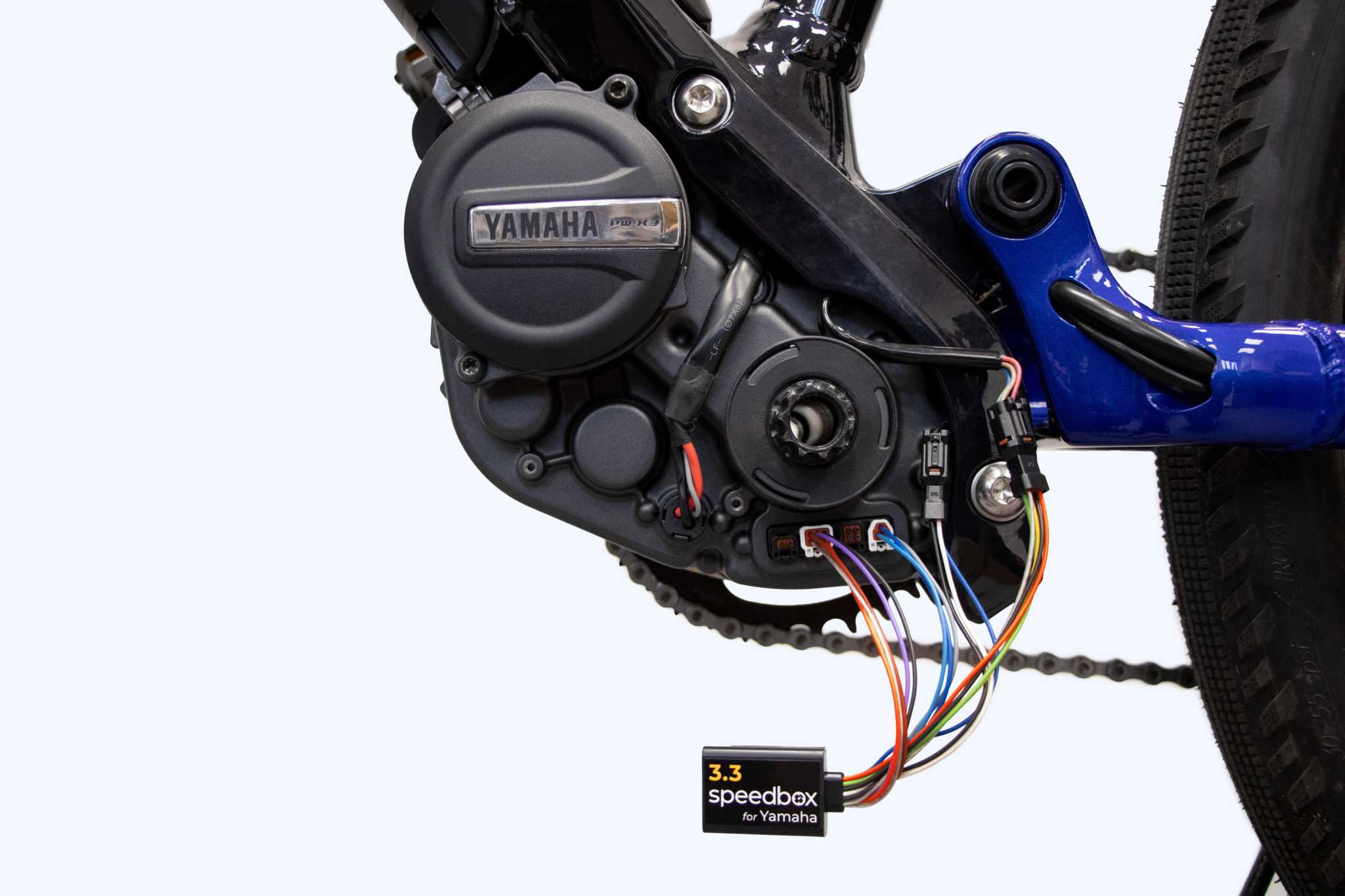 SpeedBox 3.3 B.Tuning module installed on Yamaha PW-X3 electric bike motor for unlimited speed assist and accurate speed display.