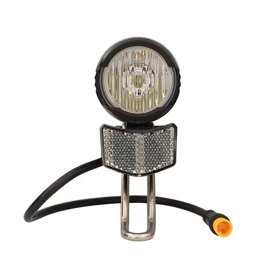 Compact LCD-10 LED front light for electric bikes with 3-pin connector and integrated reflector